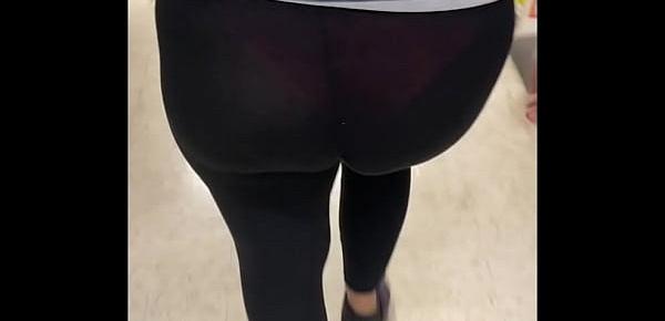  Wife in transparent spandex with visible peach panties